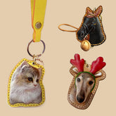 3D Vegetable‑Tanned Leather Pet Bust Keychain ~80 mm (3.15 in) – Custom Single Pet Silhouette